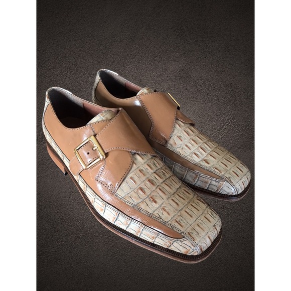 Stacy Adams Other - Stacy Adams Shoes Mens Size 9M Brown and Tan Monk Strap Croc Print Leather Dress